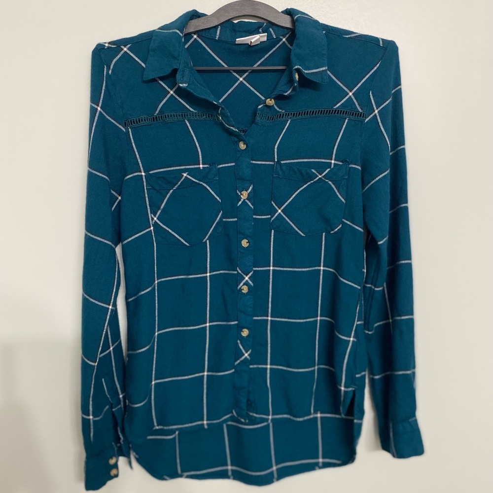Shyanne Teal and White Plaid Shirt
